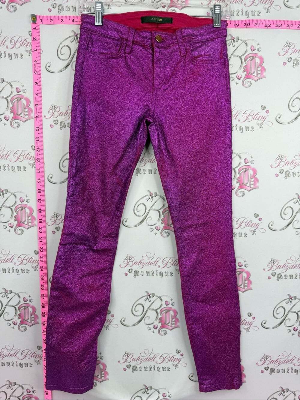 Joe's Jeans pants sparkly purple pink glitter Metallic Magenta Skinny Pants